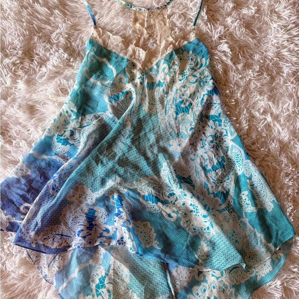In Bloom Teal & White Floral Lace-Trim lingerie dress  and Auden Bra 38C